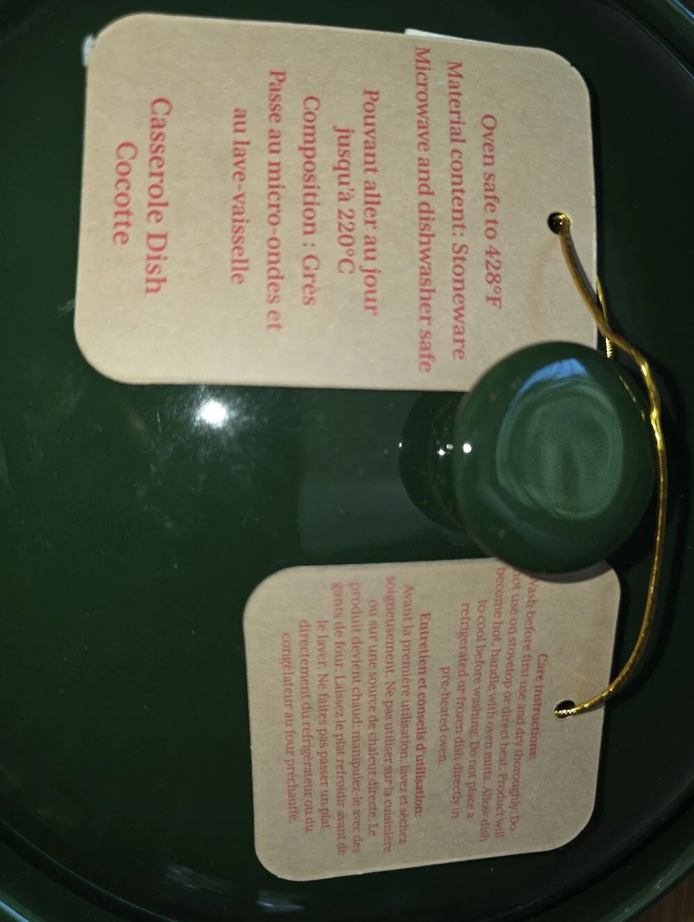 Green Holiday Ceramic Covered Casserole with Holly Accent